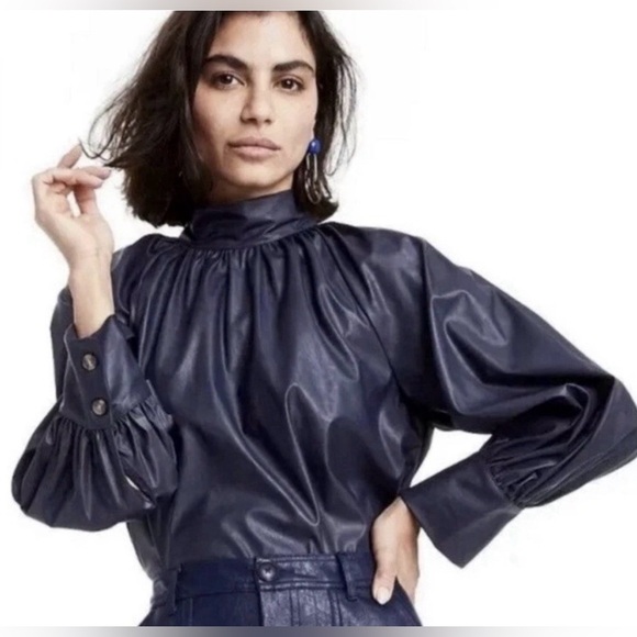 Rachel Comey Tops - Rachel Comey Maritime Blue
Navy Long Sleeve Faux Leather
Button & Tie Back Top